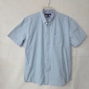 Tommy Hilfiger Shirt Men's XL Classic Fit Blue Gingham Seersucker Button Down